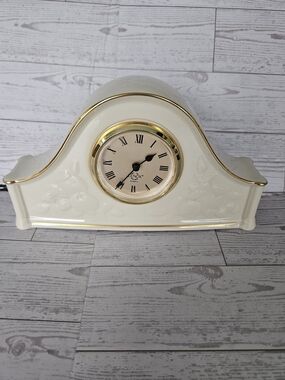 Lenox Ivory Ceramic Mantel Clock with Gold Trim